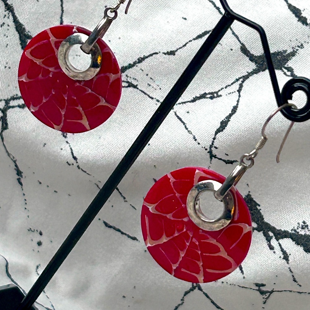 Red Plastic Disc Earrings